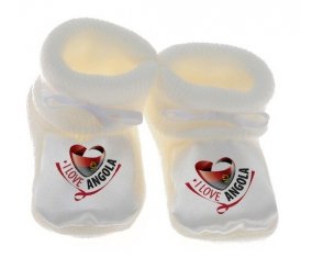 Chausson bébé I Love Angola de couleur Blanc