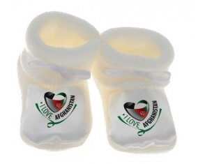 Chausson bébé I Love Afghanistan de couleur Blanc
