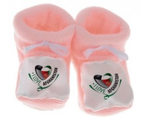Chausson bébé I Love Afghanistan de couleur Rose