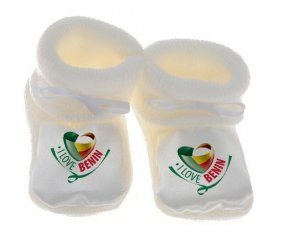 Chausson bébé I Love Benin de couleur Blanc