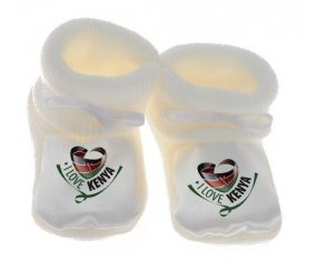 Chausson bébé I Love Kenya de couleur Blanc