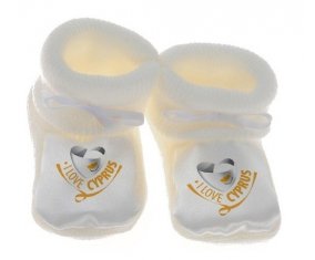 Chausson bébé I Love Cyprus de couleur Blanc