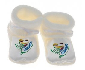 Chausson bébé I Love Comoros de couleur Blanc