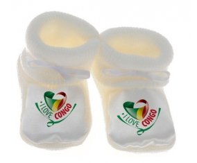 Chausson bébé I Love République du Congo de couleur Blanc
