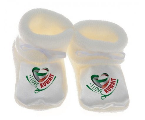 Chausson bébé I Love Kuwait de couleur Blanc