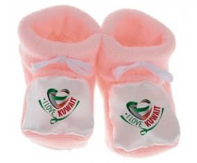Chausson bébé I Love Kuwait de couleur Rose