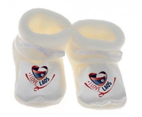 Chausson bébé I Love Laos de couleur Blanc