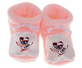 Chausson bébé I Love Laos de couleur Rose