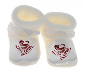 Chausson bébé I Love Latvia de couleur Blanc