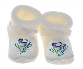 Chausson bébé I Love Lesotho de couleur Blanc