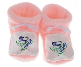 Chausson bébé I Love Lesotho de couleur Rose