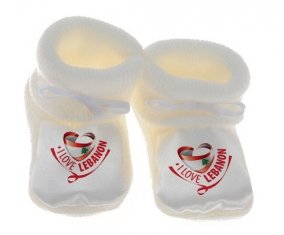 Chausson bébé I Love Lebanon de couleur Blanc