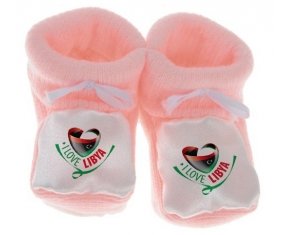 Chausson bébé I Love Libya de couleur Rose
