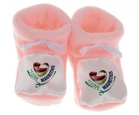 Chausson bébé I Love Mauritus de couleur Rose