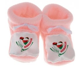 Chausson bébé I Love Madagascar de couleur Rose