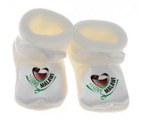 Chausson bébé I Love Malawi de couleur Blanc