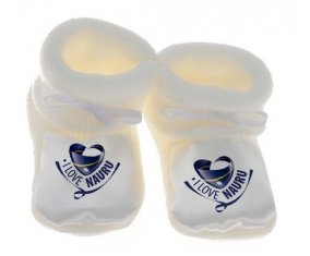 Chausson bébé I Love Nauru de couleur Blanc