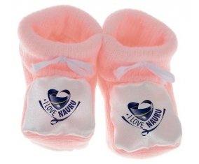 Chausson bébé I Love Nauru de couleur Rose