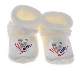 Chausson bébé I Love Nepal de couleur Blanc