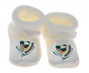 Chausson bébé I Love Mozambique de couleur Blanc