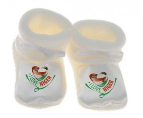 Chausson bébé I Love Niger de couleur Blanc