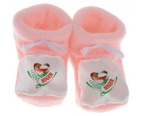 Chausson bébé I Love Niger de couleur Rose