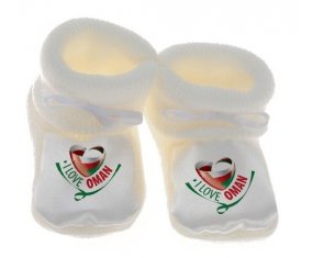 Chausson bébé I Love Oman de couleur Blanc
