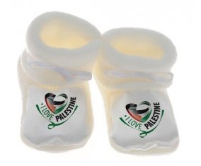 Chausson bébé I Love Palestine de couleur Blanc