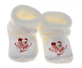 Chausson bébé I Love Peru de couleur Blanc