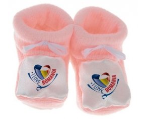 Chausson bébé I Love Romania de couleur Rose