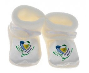 Chausson bébé I Love Saint Vincent and Grenadines de couleur Blanc