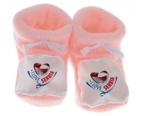 Chausson bébé I Love Serbia de couleur Rose