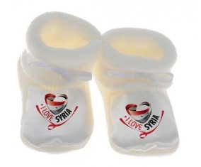 Chausson bébé I Love Syria de couleur Blanc