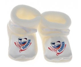 Chausson bébé I Love Slovenia de couleur Blanc