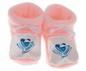 Chausson bébé I Love Somalia de couleur Rose