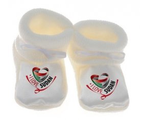Chausson bébé I Love Sudan de couleur Blanc