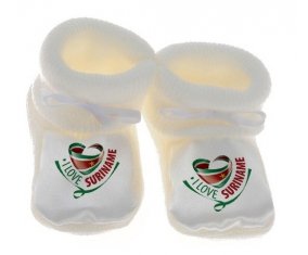 Chausson bébé I Love Suriname de couleur Blanc