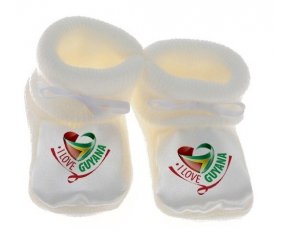 Chausson bébé I Love Guyana de couleur Blanc