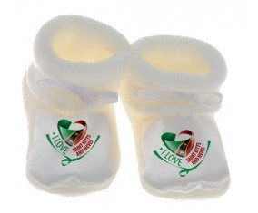 Chausson bébé I Love Saint Kitts and Nevis de couleur Blanc