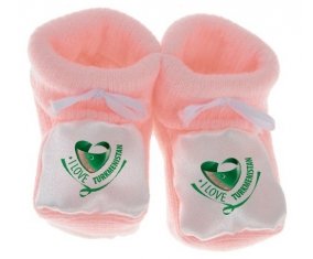 Chausson bébé I Love Turkmenistan de couleur Rose
