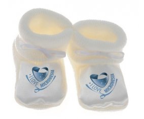 Chausson bébé I Love Micronesia de couleur Blanc