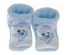 Chausson bébé I Love Micronesia de couleur Bleu