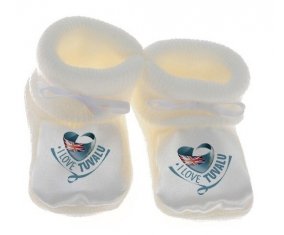 Chausson bébé I Love Tuvalu de couleur Blanc