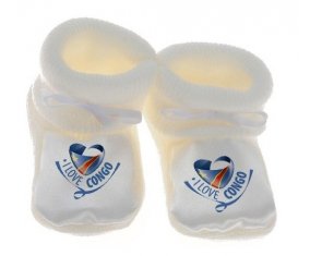 Chausson bébé I Love République démocratique du Congo de couleur Blanc