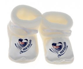 Chausson bébé I Love New Zealand de couleur Blanc