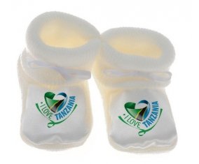 Chausson bébé I Love Tanzania de couleur Blanc
