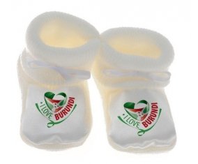 Chausson bébé I Love Burundi de couleur Blanc