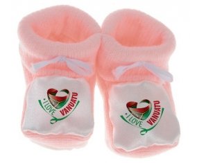 Chausson bébé I Love Vanuatu de couleur Rose