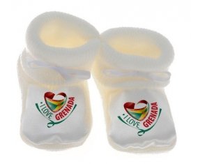 Chausson bébé I Love Grenada de couleur Blanc