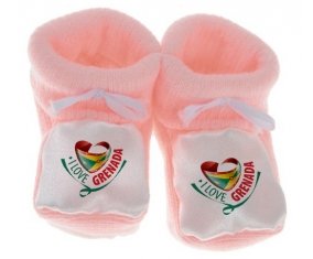 Chausson bébé I Love Grenada de couleur Rose